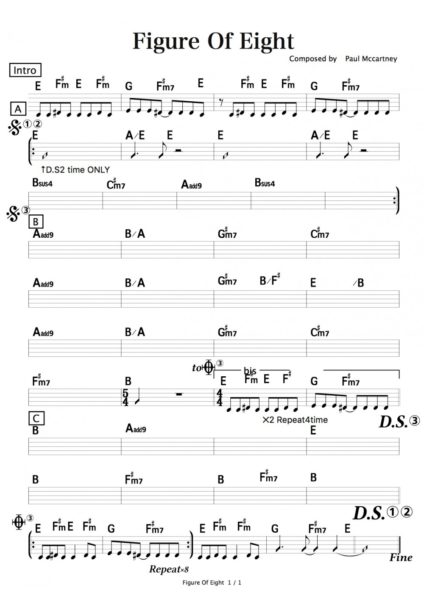 Figure Of Eight（Paul McCartney）マスターリズム譜