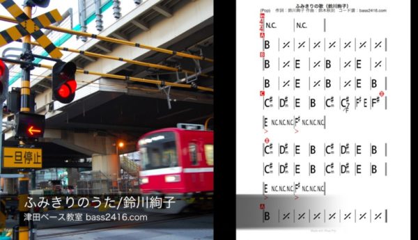 「ふみきりのうた/鈴川絢子さん」の(楽譜:コード譜)をiRealProで作ってみた